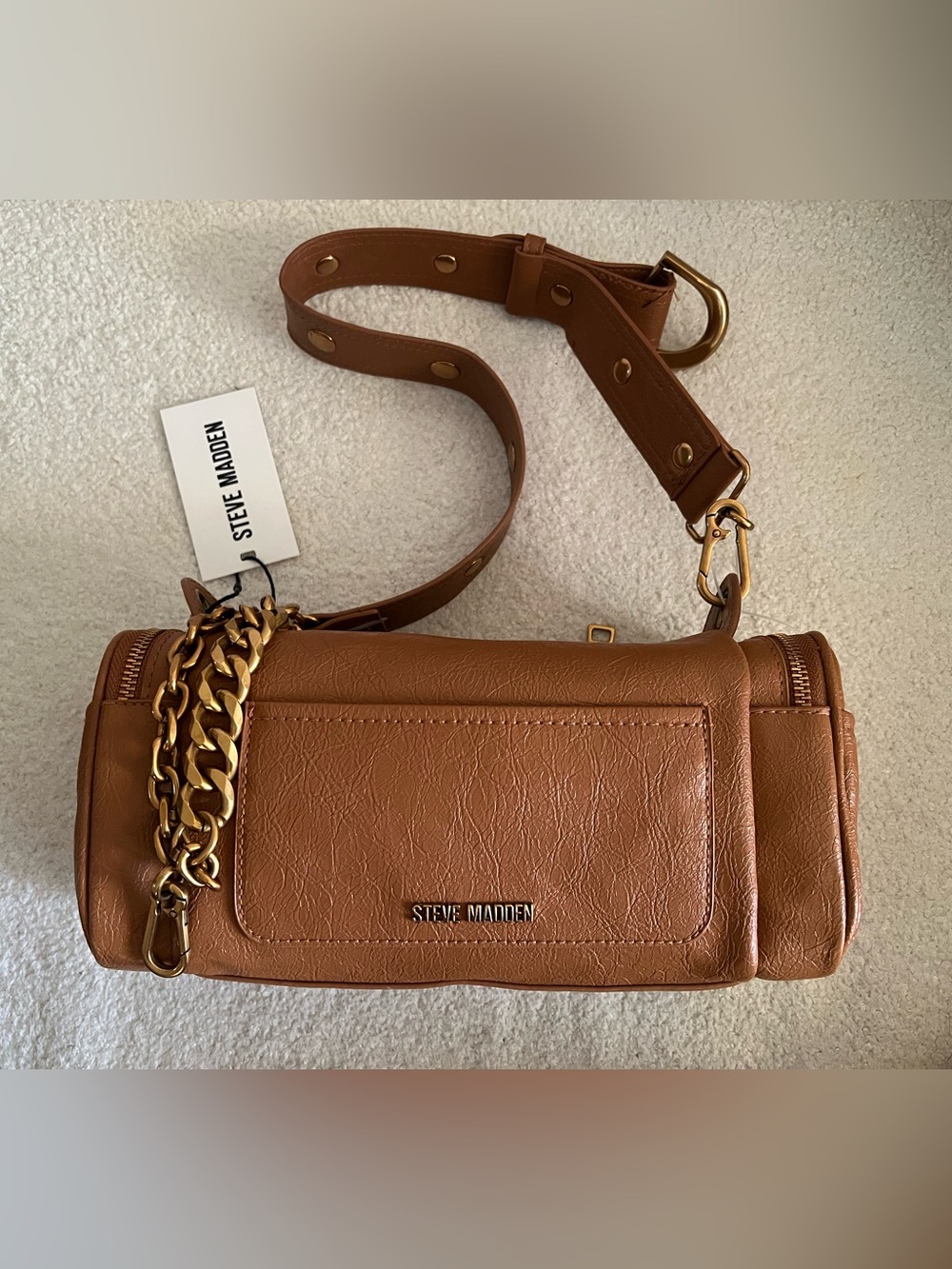 Steve Madden Brown Crossbody Bag with Gold Chain Accent